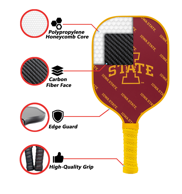 Iowa State Cyclones Pickleball Paddle | Carbon Fiber Face | 12mm Core - Club Rehab