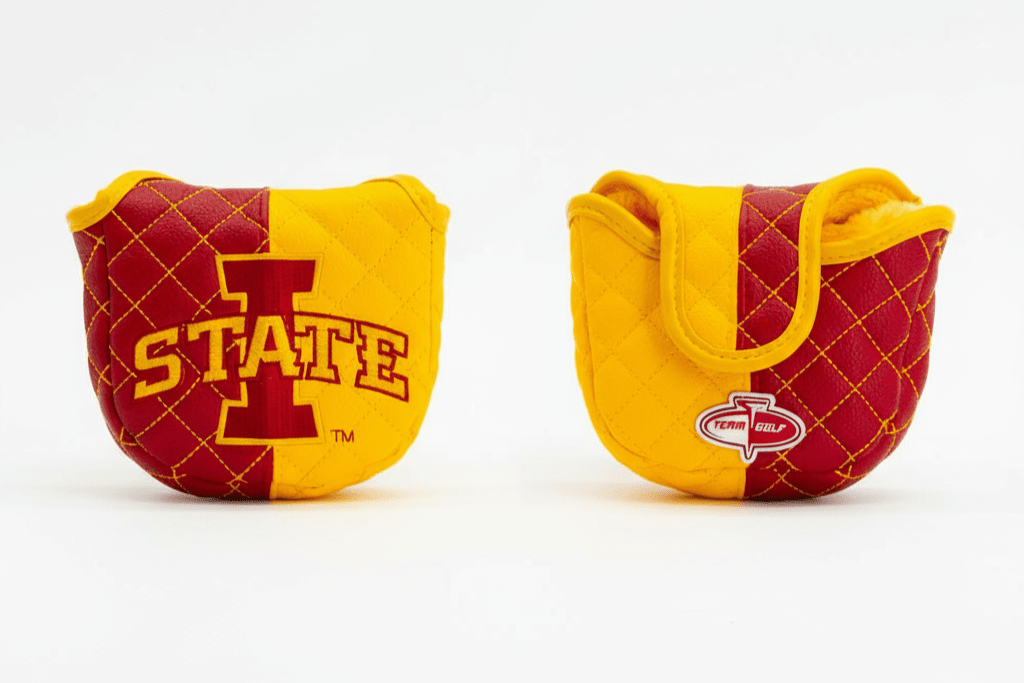 Two Iowa State University-themed pouches on a white background