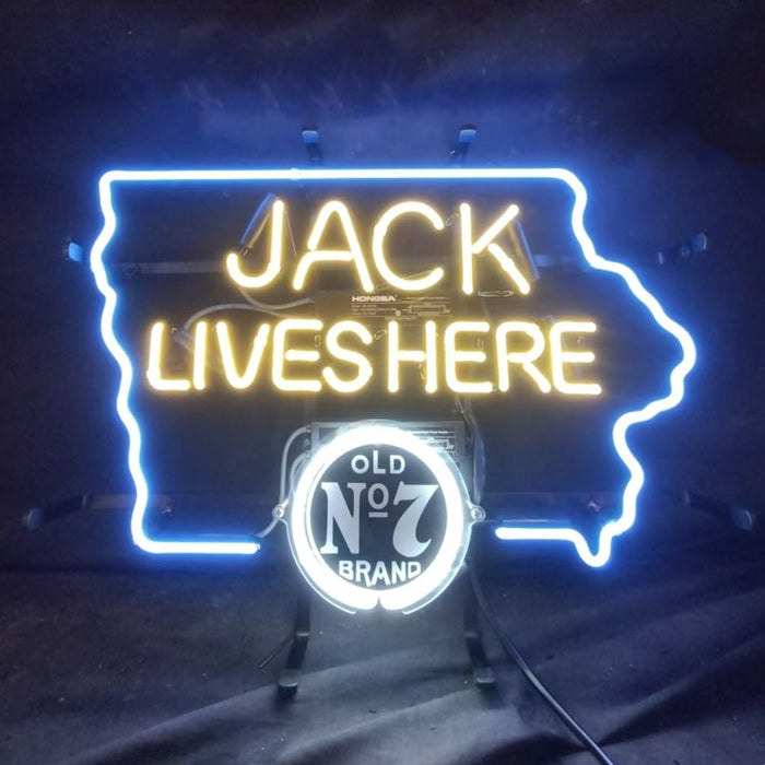 Jack Lives Here Old 7 Brand with Iowa Maps Neon Signs - Club Rehab