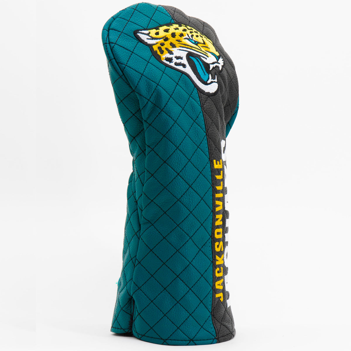 Jacksonville Jaguars Split Driver quilted headcover, angled view