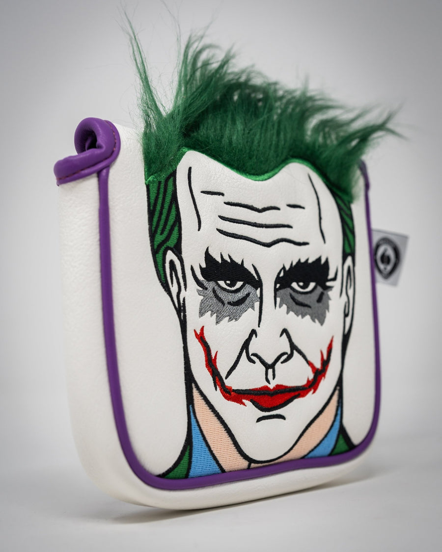 Joker-style face with green hair and purple trim on XL mallet cover