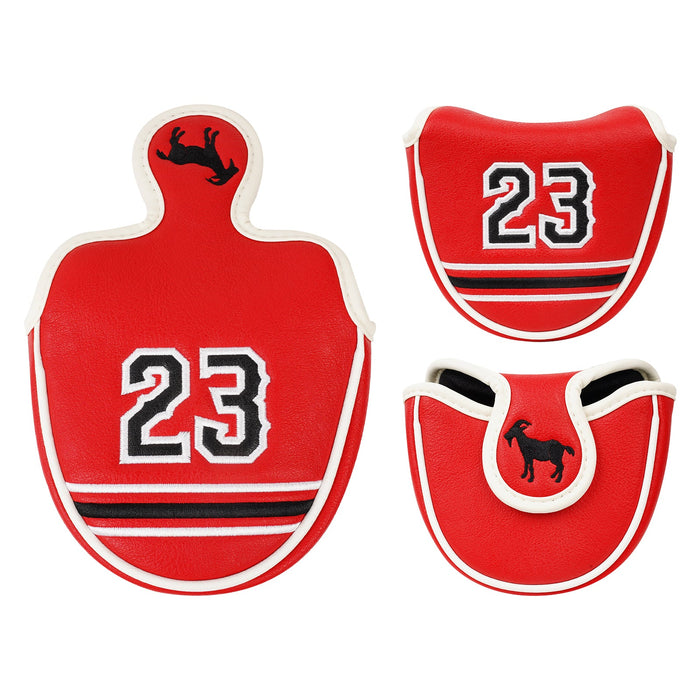 Red and black sports equipment with number 23 and goat logo on a white background