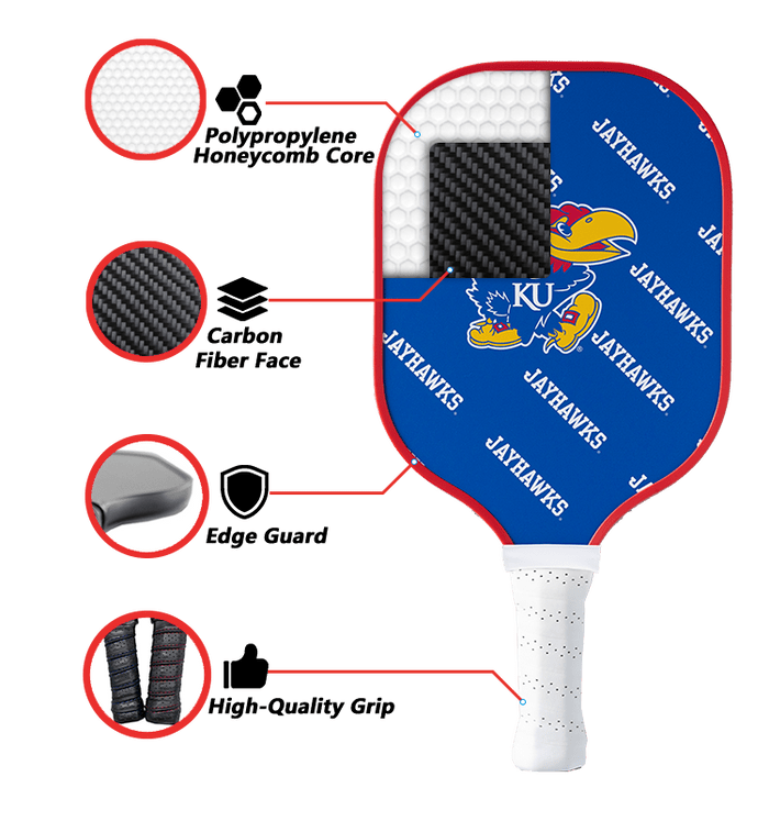 Kansas Jayhawks Pickleball Paddle | Carbon Fiber Face | 12mm Core - Club Rehab