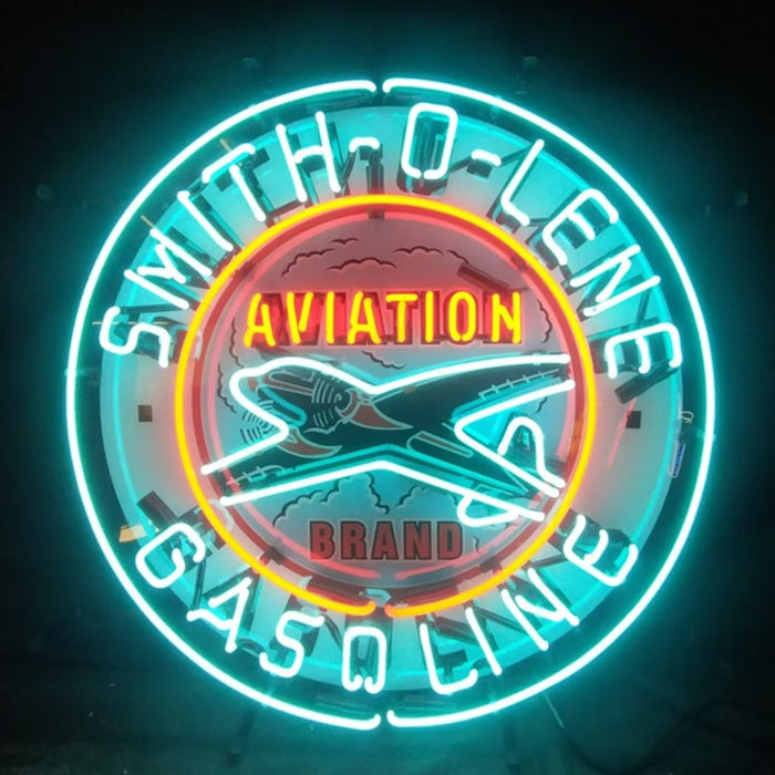 Light Blue Smith - o - lene Gasoline Aviation Brand Neon Signs Light - Club Rehab