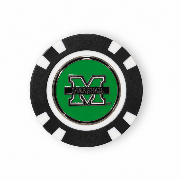 Marshall Thundering Herd golf poker chip, green logo side on white background