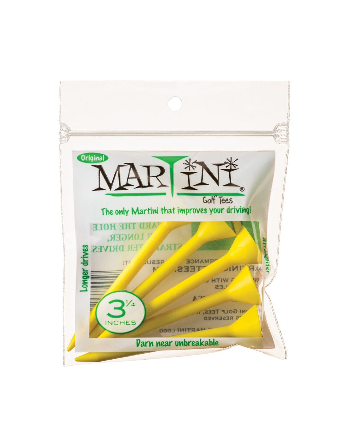 Martini 3 - 1/4 inch Golf Tees - Smooth Yellow - Club Rehab