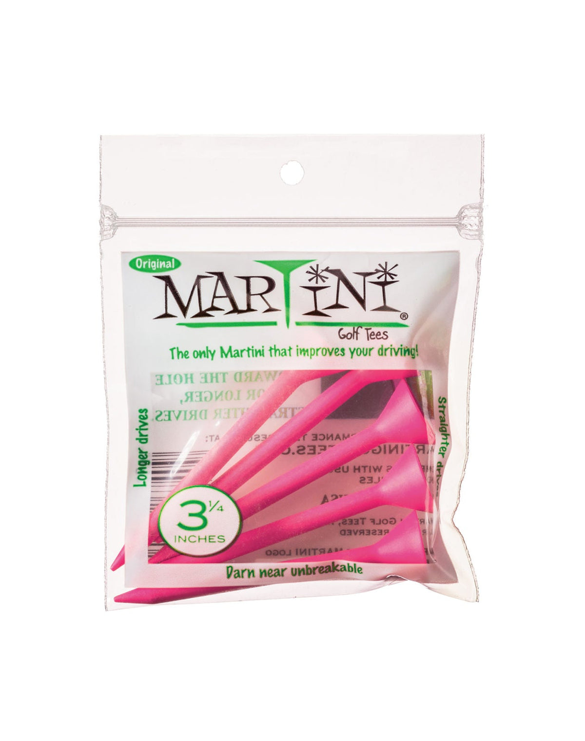 Martini 3 - 1/4 inch Golf Tees - Smooth Pink - Club Rehab