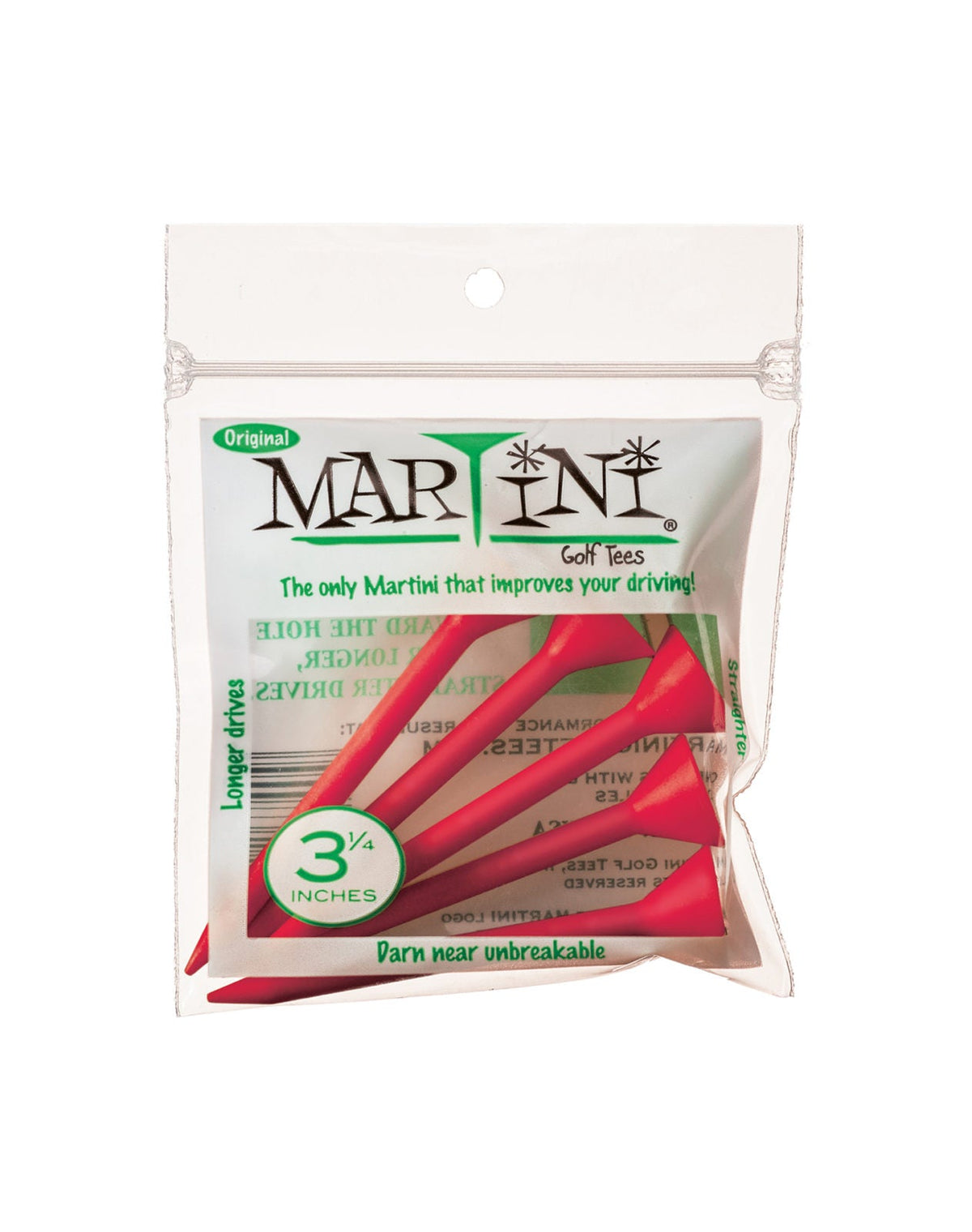 Martini 3 - 1/4 inch Golf Tees - Smooth Red - Club Rehab