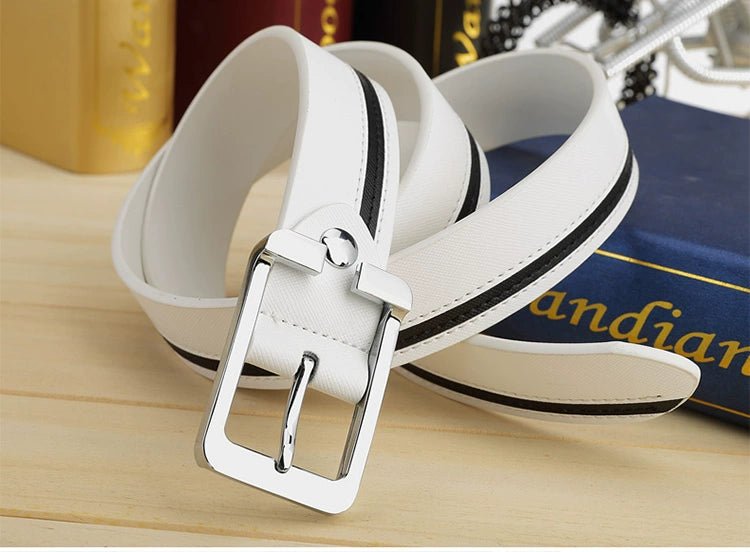 Men's Leather White Casual Belt K - style Golf - Blue 105cm - Club Rehab