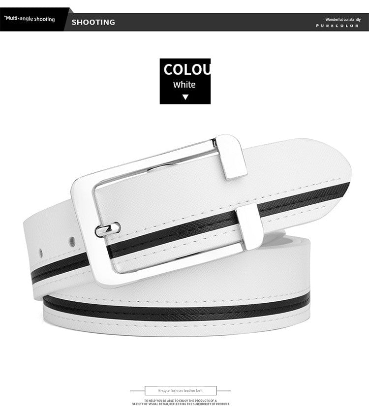 Men's Leather White Casual Belt K - style Golf - Blue 105cm - Club Rehab