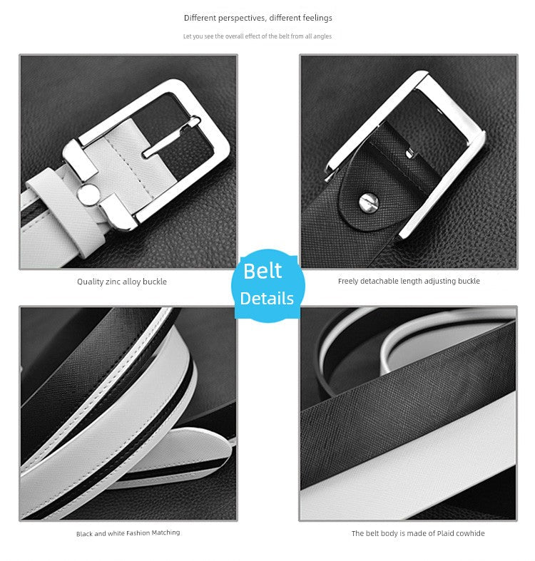 Men's Leather White Casual Belt K - style Golf - Blue 105cm - Club Rehab