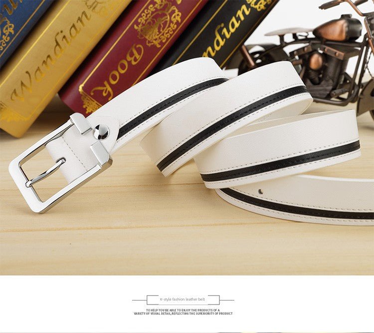 Men's Leather White Casual Belt K - style Golf - Blue 105cm - Club Rehab