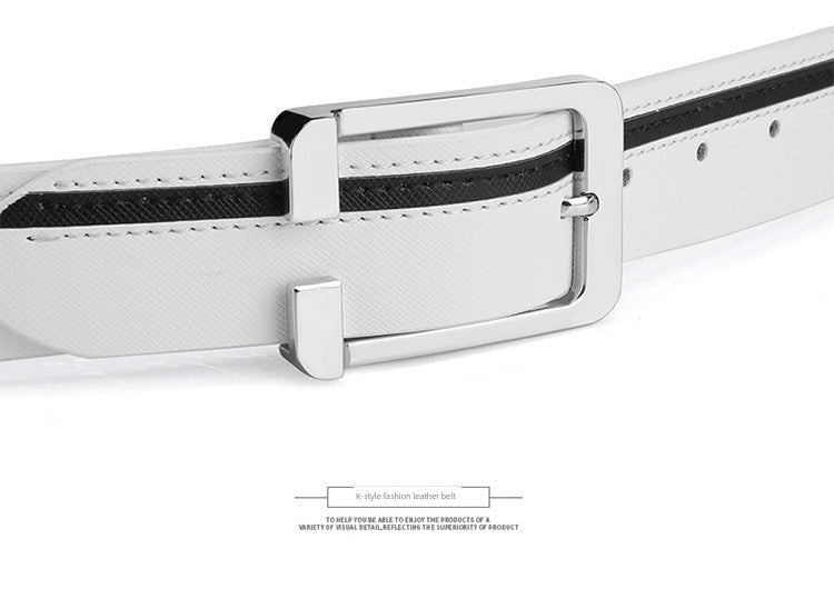 Men's Leather White Casual Belt K - style Golf - Blue 105cm - Club Rehab