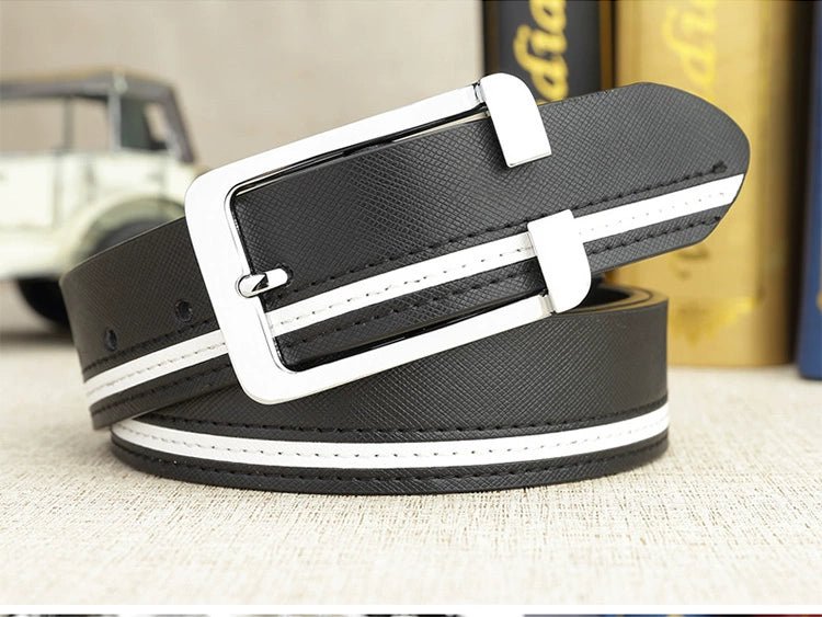 Men's Leather White Casual Belt K - style Golf - Blue 105cm - Club Rehab