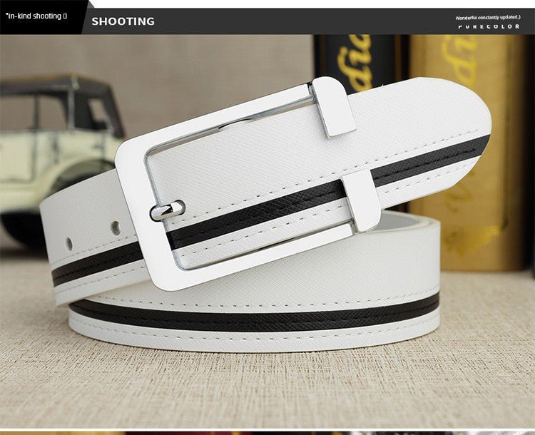 Men's Leather White Casual Belt K - style Golf - Blue 105cm - Club Rehab