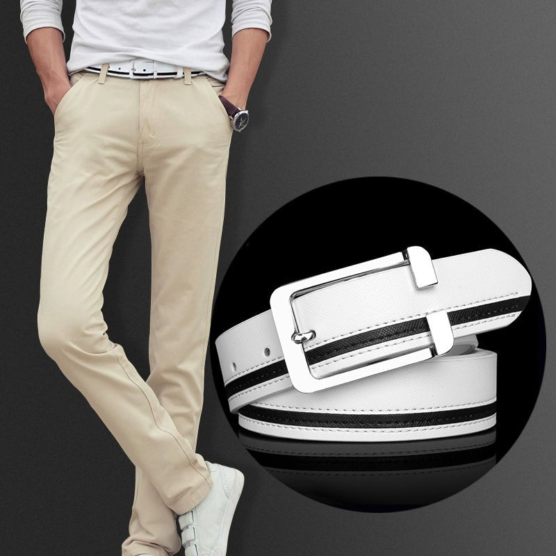 Men's Leather White Casual Belt K - style Golf - Black 105cm - Club Rehab