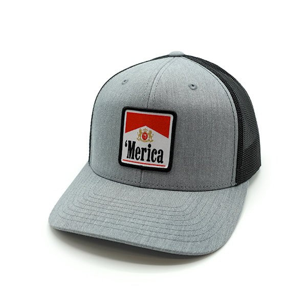 'Merica, Carton Full of Freedom Woven Patch Hat - Curved Bill Snapback Heather Grey / Black - Club Rehab