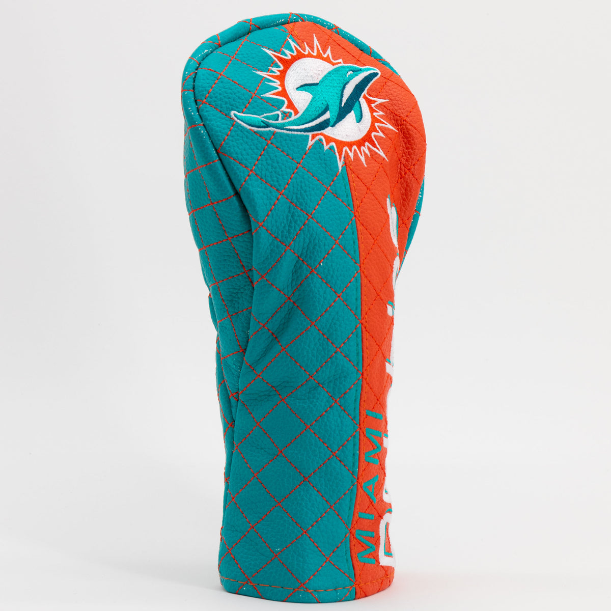 Miami Dolphins Split Fairway quilted headcover, angled view
