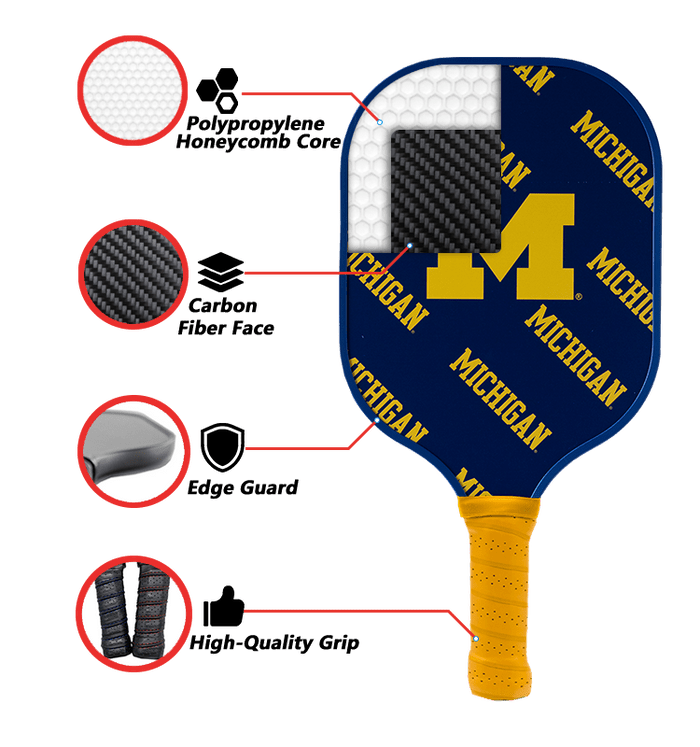 Michigan Wolverines Pickleball Paddle | Carbon Fiber Face | 12mm Core - Club Rehab