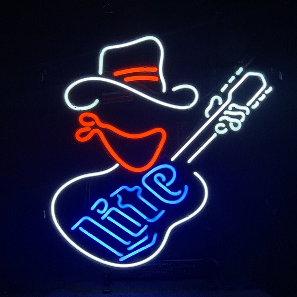 Miller Lite Cowboy Guitar Neon Signs Light - Club Rehab