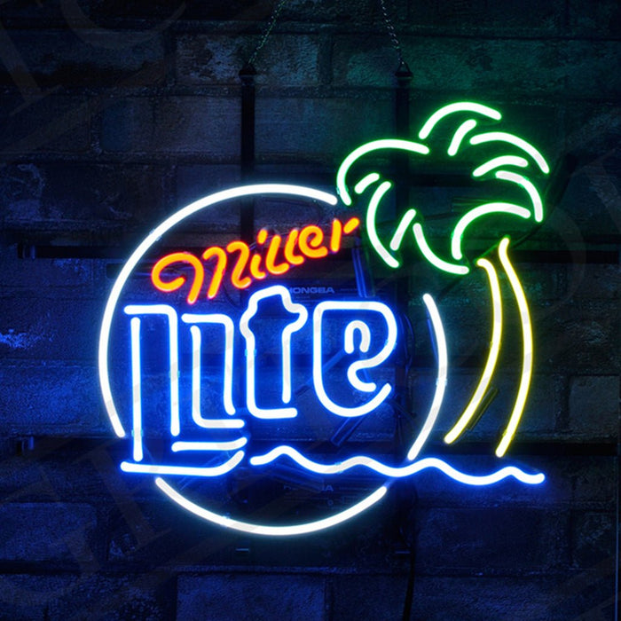 Miller Lite Palm Tree Sun Neon Signs Light - Club Rehab
