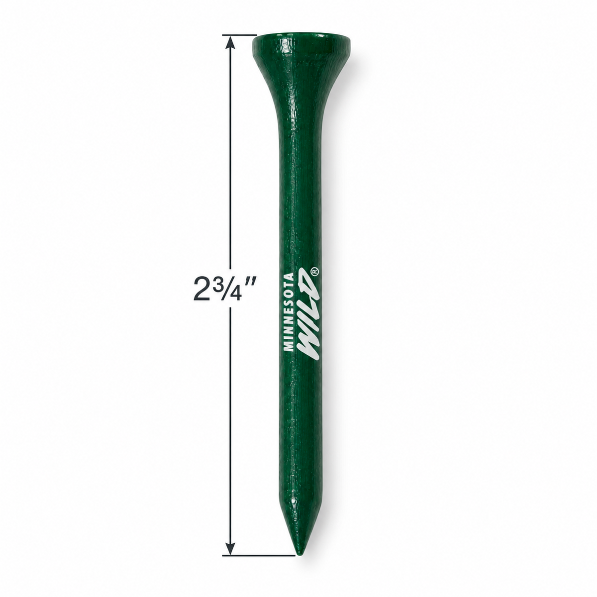 Green Minnesota Wild golf tee with a 2¾-inch height measurement.