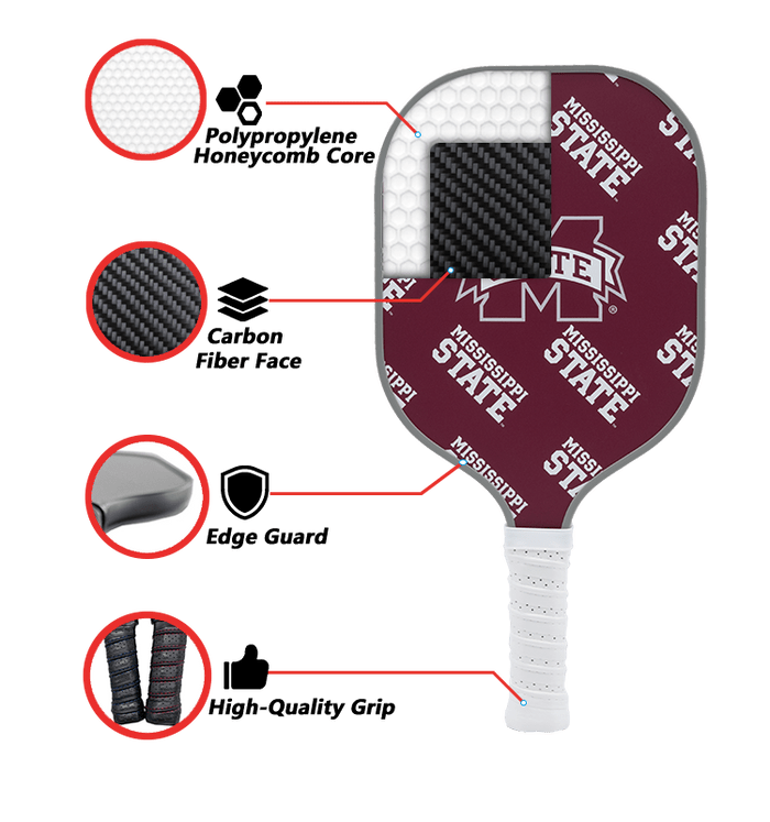 Mississippi State Bulldogs Pickleball Paddle | Carbon Fiber Face | 12mm Core - Club Rehab