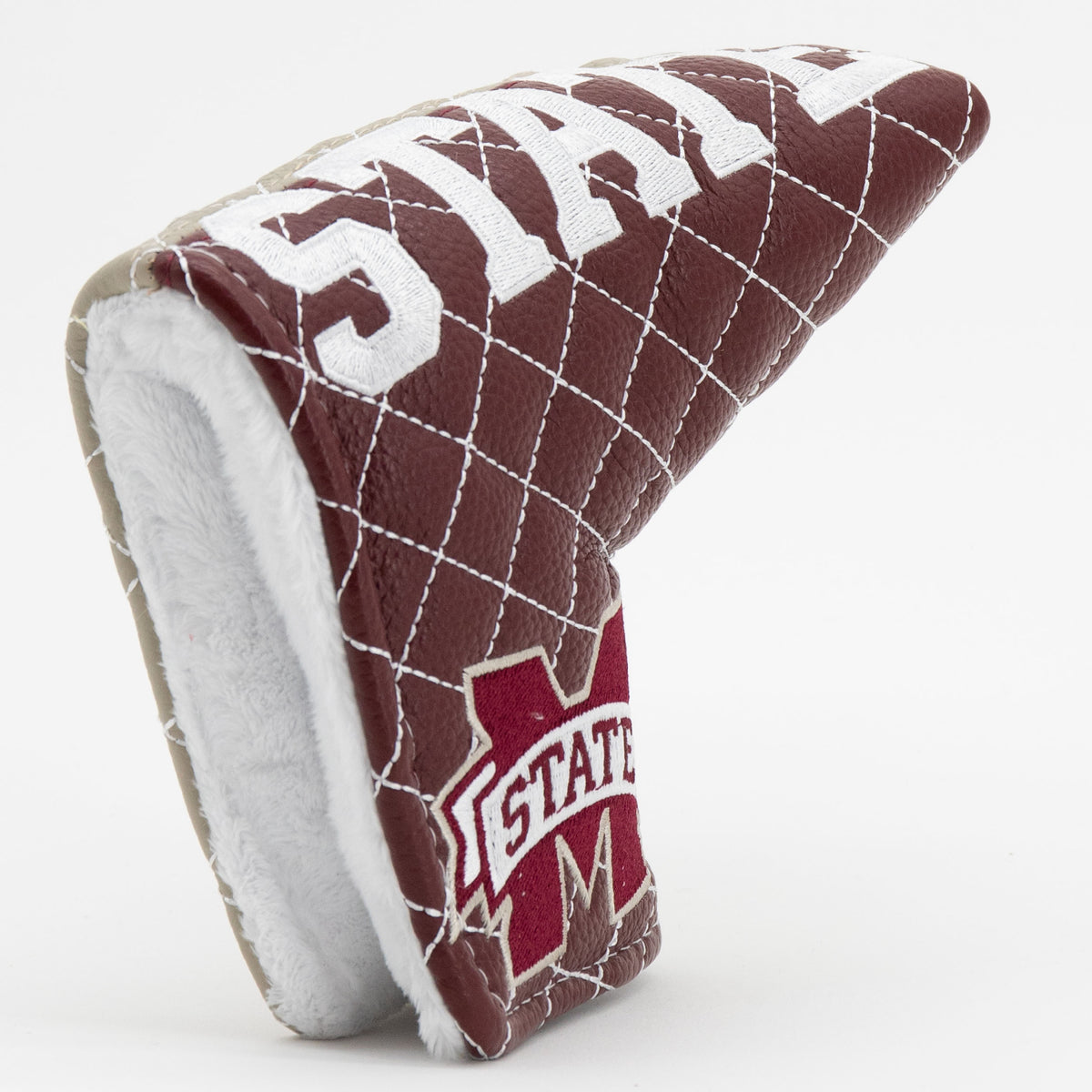 Mississippi State Bulldogs Split Quilted Blade Putter Cover, opening detail