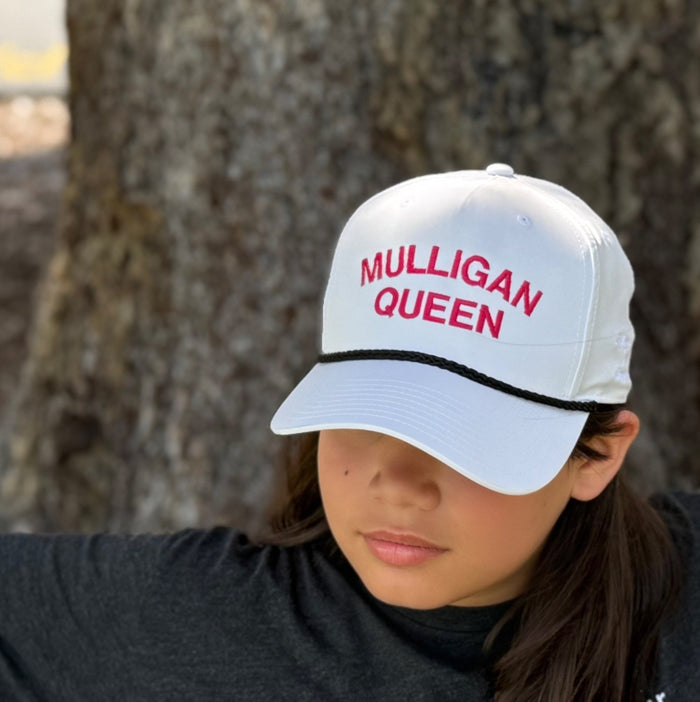 Mulligan Queen Embroidered Golf Rope Hat for Women - Black/White - Club Rehab
