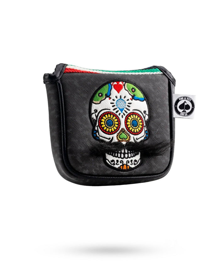 Mustache Sugar Skull - Mallet Putter Cover Gray Camo - Club Rehab