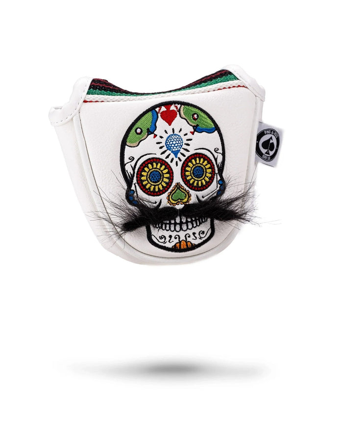Mustache Sugar Skull - Mallet Putter Cover White - Club Rehab