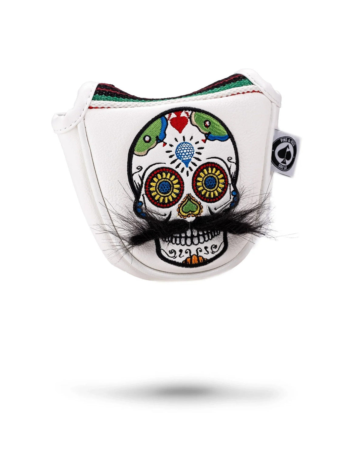 Mustache Sugar Skull - Mallet Putter Cover White - Club Rehab