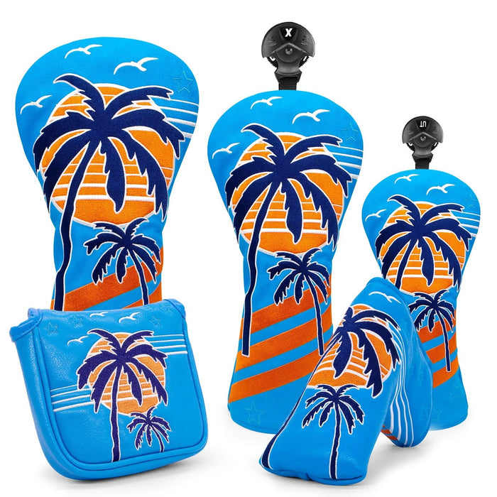 Neon Sunset Palms Headcovers - Set: Driver + Fairway + Hybrid - SAVE 20% BUNDLE - Club Rehab