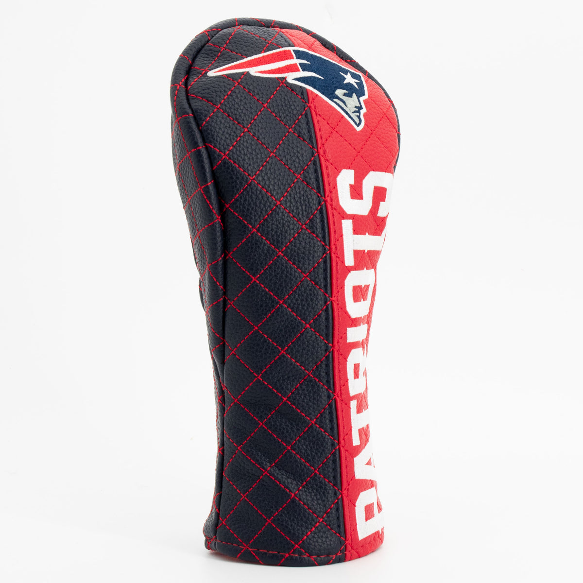 New England Patriots Split Fairway quilted headcover, angled view
