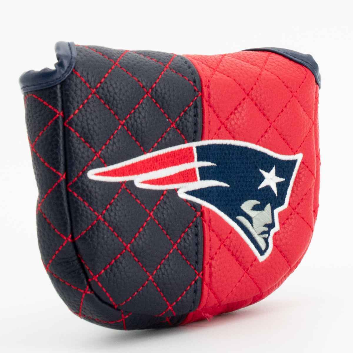New England Patriots Split Mallet Putter quilted headcover, angled view