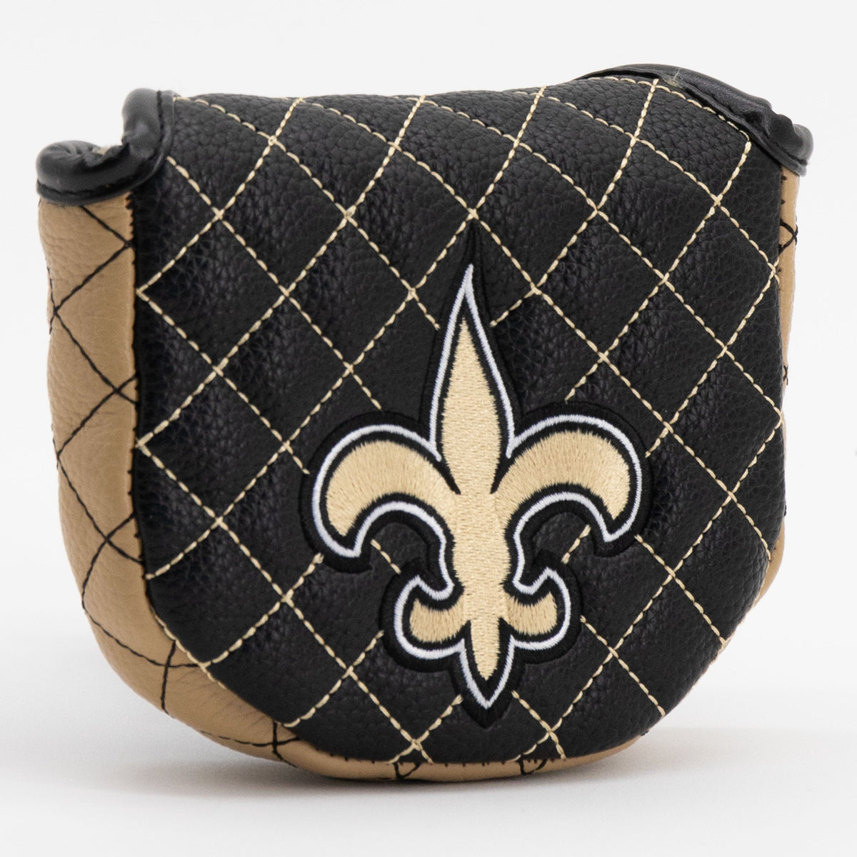 New Orleans Saints Solid Mallet Putter quilted headcover, angled view