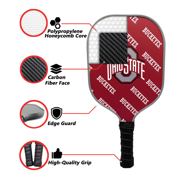 Ohio State Buckeyes Pickleball Paddle | Carbon Fiber Face | 12mm Core - Club Rehab