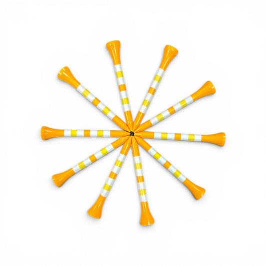 Orange Yellow Stripe Premium Wooden Golf Tees | 2 3/4” Standard Size | 45 Pack Set | Durable Painted Wood Tees | Unique Designs - Club Rehab