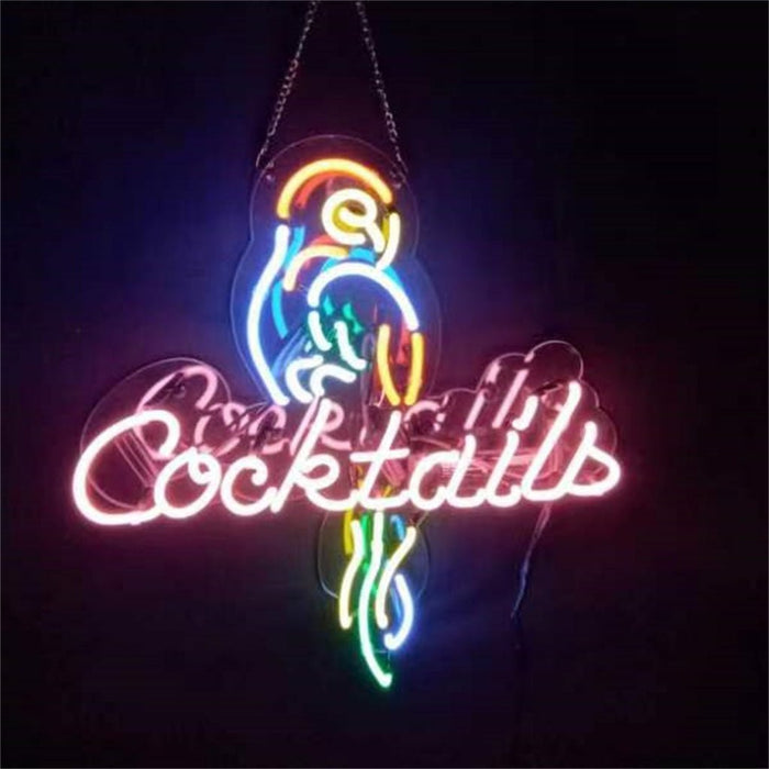 Parrot and Cocktails Font Neon Signs - Club Rehab