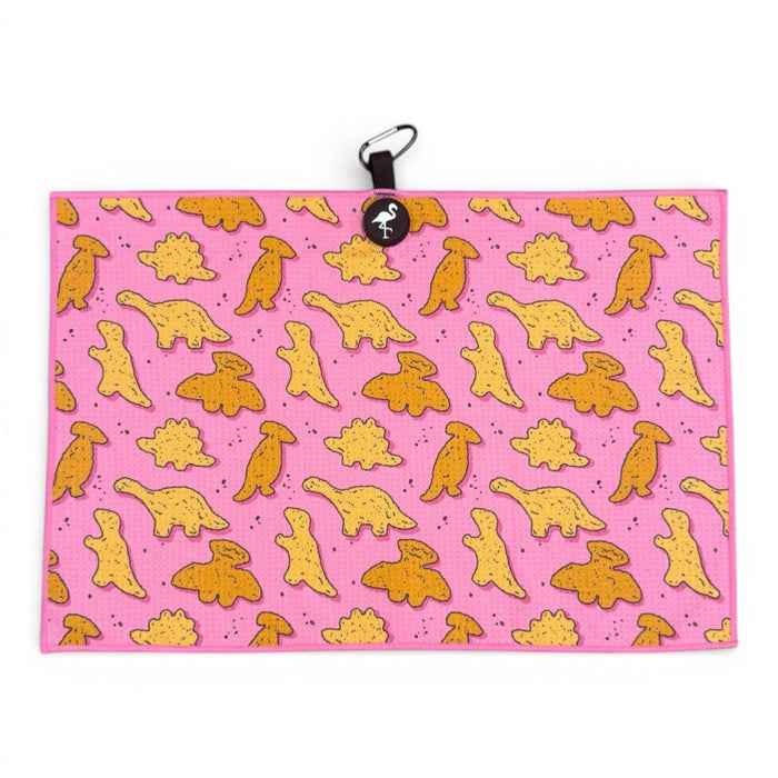 Pink Dino Nugget Golf Towel | Premium Double - Sided Microfiber | Heavy - Duty Magnetic Towel with Carabiner Clip | 24 x 16 in - Club Rehab