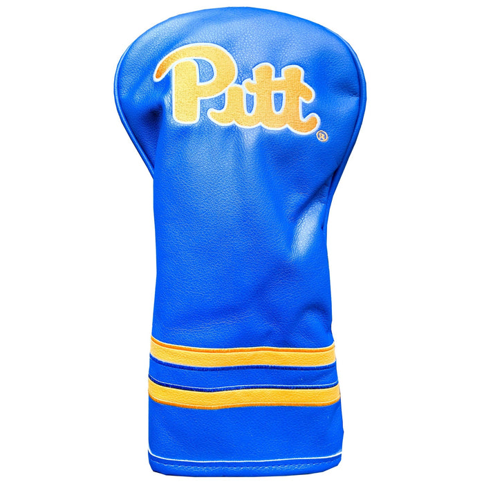 Blue golf club head cover with 'Pitt' logo on a white background