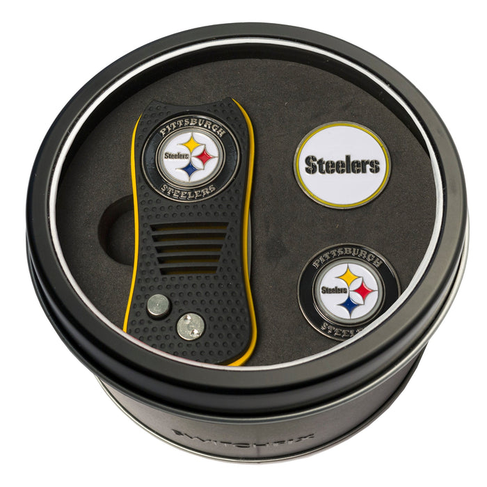 Pittsburgh Steelers Switchblade divot tool and ball marker tin gift set