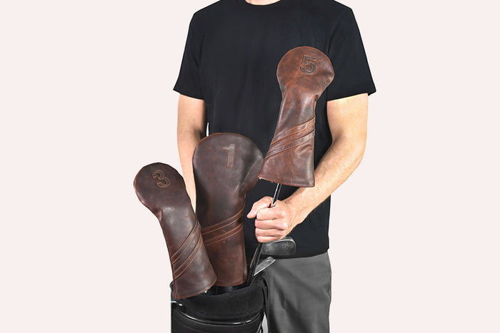 Premium Leather Golf Headcover - Driver Dark Brown - Club Rehab
