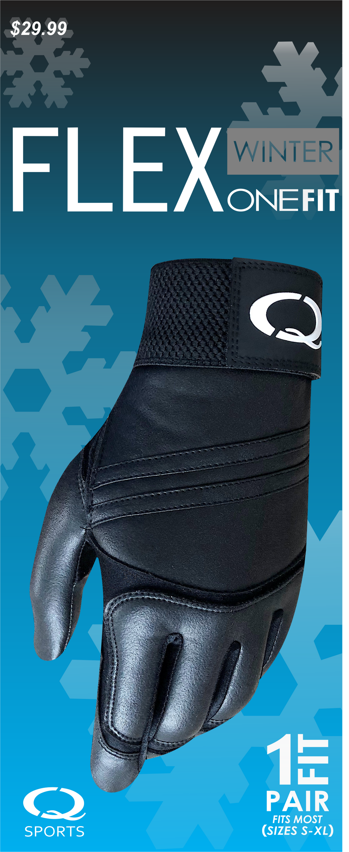 Q Sports FLEX OneFit winter golf gloves in black, sold as a pair