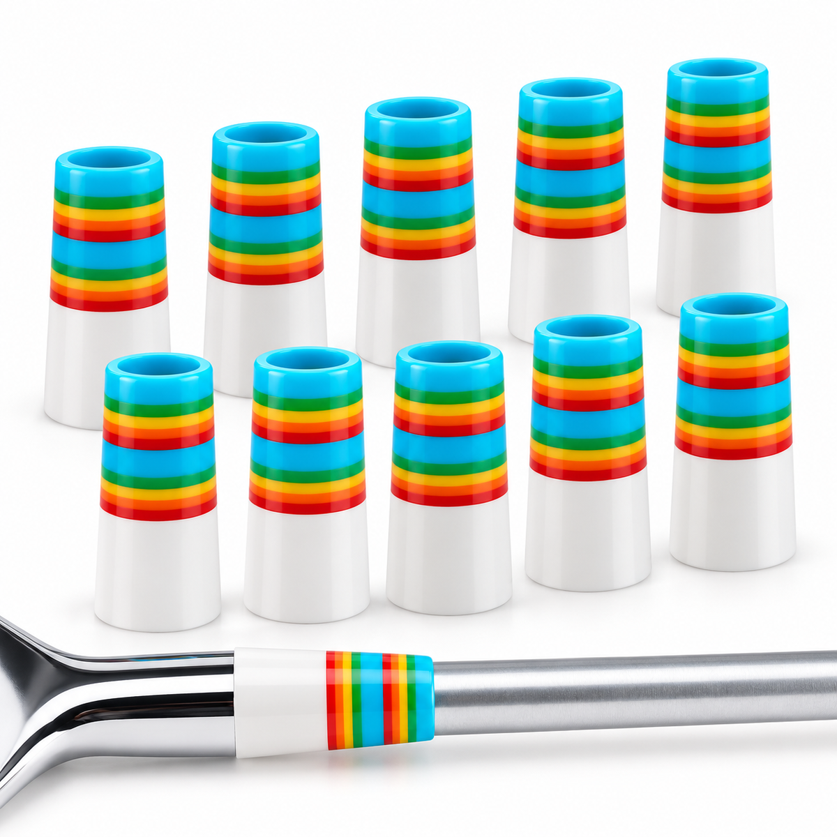 0.355 DELUXE Golf Ferrules | Rainbow Stripe | 10-Pack