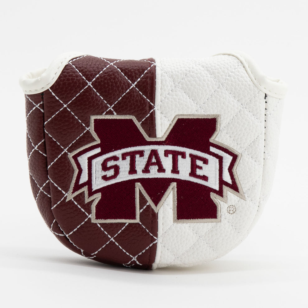 Quilted golf club head cover with Mississippi State logo on a white background