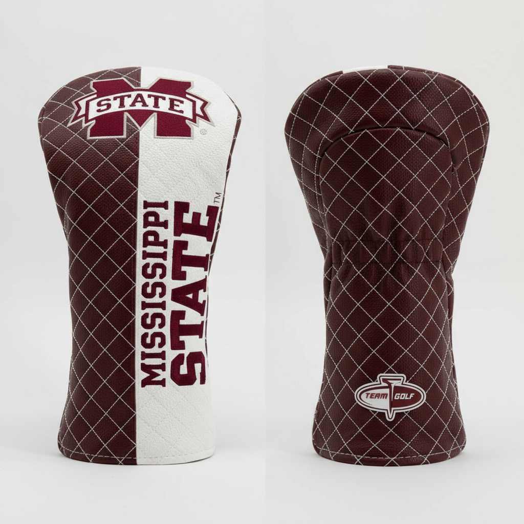 Golf club head covers with Mississippi State logo on a white background