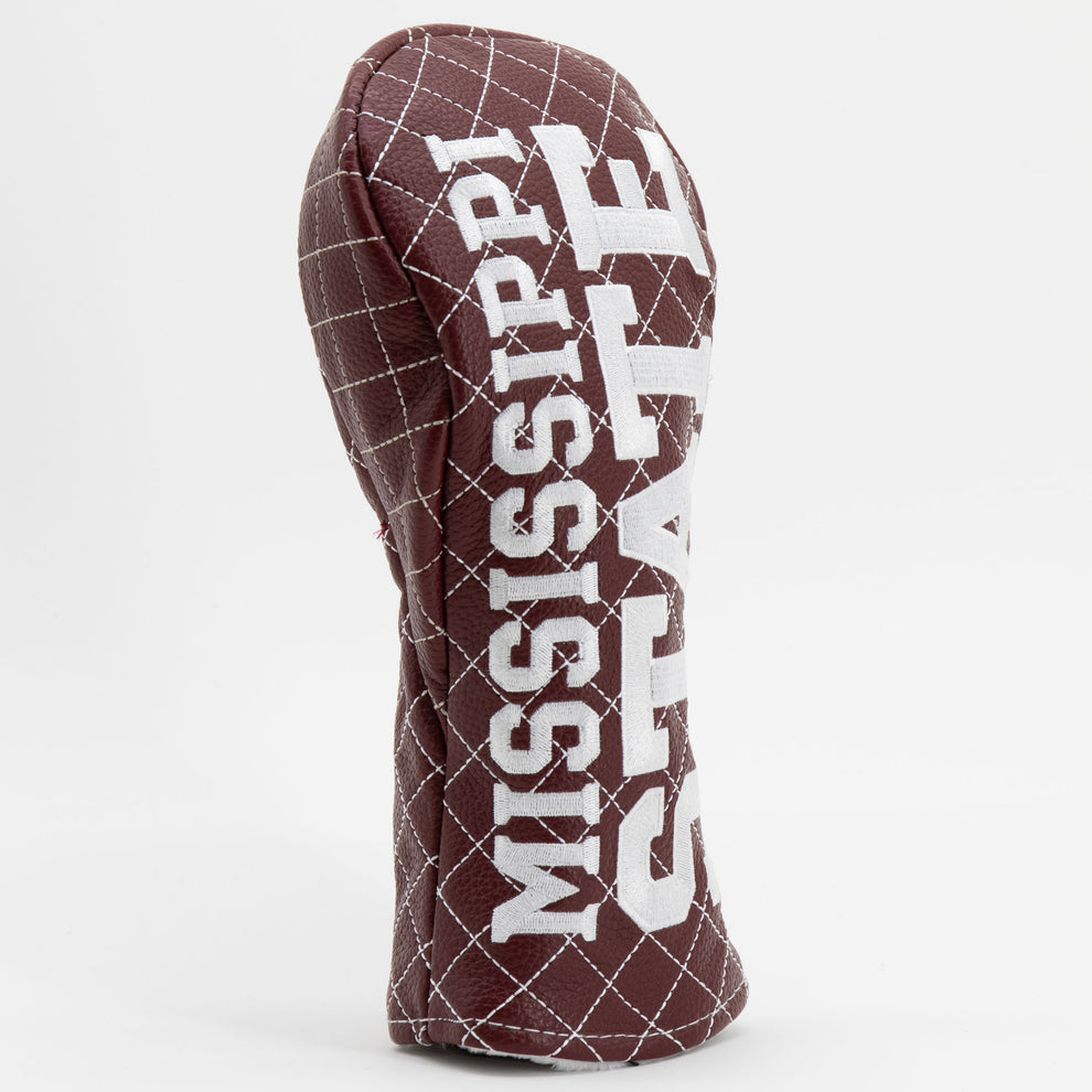 Golf club head cover with 'Mississippi' text on a white background