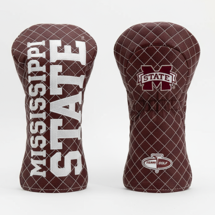 Two Mississippi State golf club covers on a white background