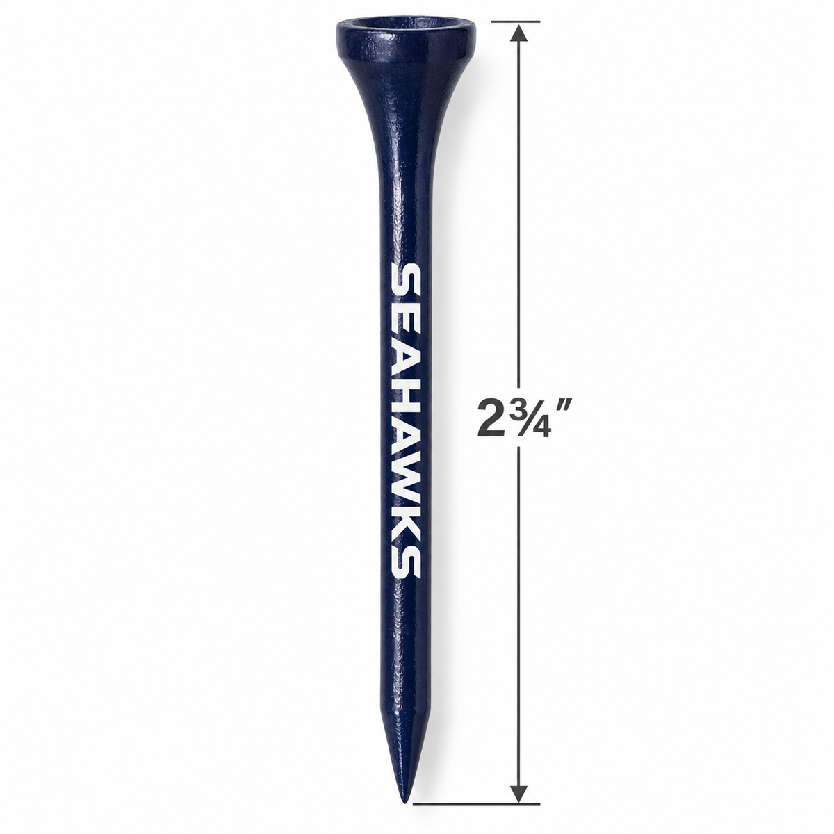 Seattle Seahawks golf tee with a 2¾-inch height measurement.